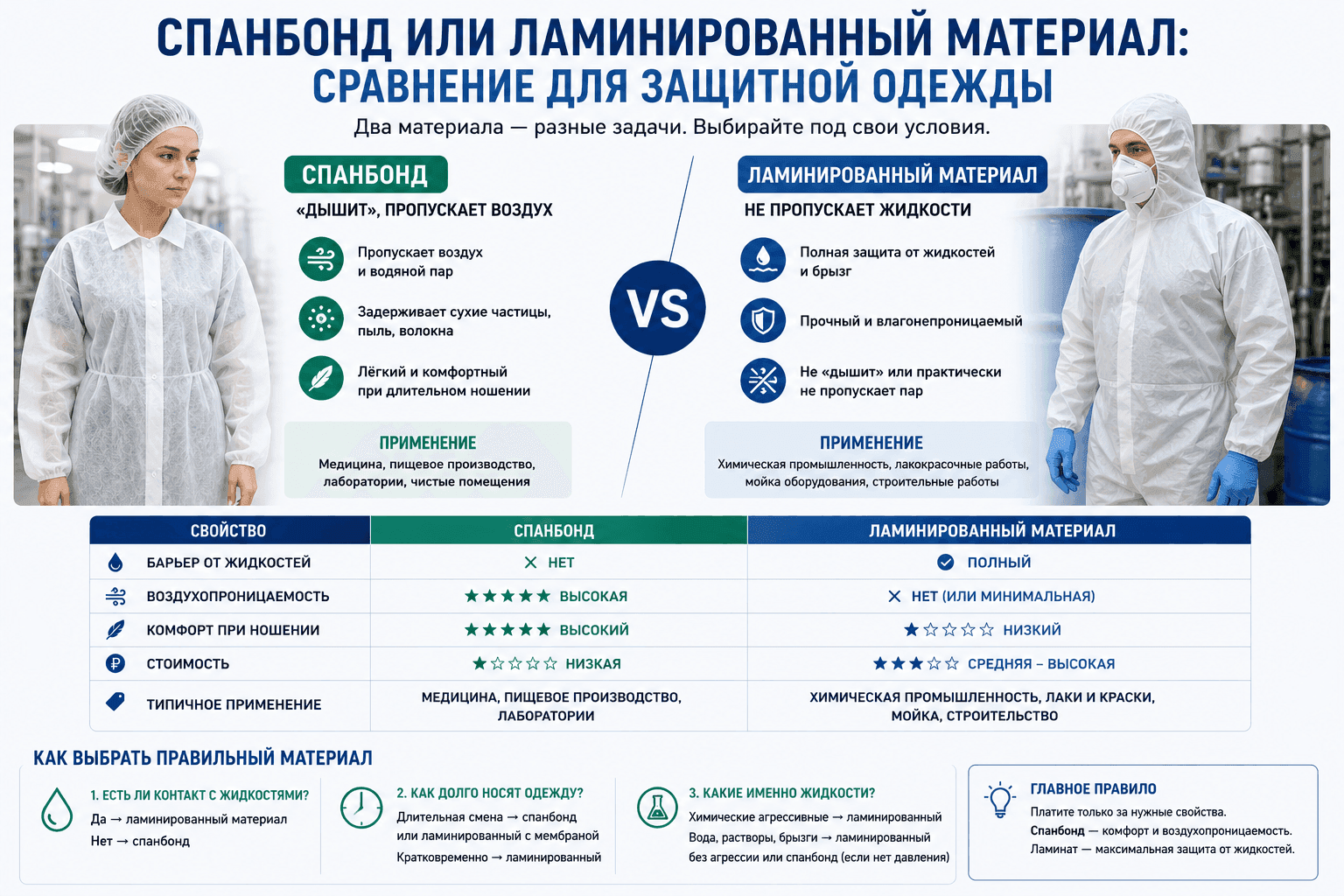 Спанбонд или ламинированный материал: сравнение для защитной одежды